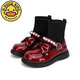 G.duck Little Yellow Duck Girls' Shoes Small Leather Shoes 2025 Children's Short Boots Princess Martin Boots Autumn and Winter Little Girls Black Boots HDL-Red 818 (Single Shoe) Size 31 Inner Length 19.3cm