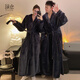 Green warehouse autumn and winter coral velvet nightgown men's winter plus velvet thickened warm five-star hotel bathrobe plus fat plus size pajamas black and gray long loose version 3XL size