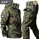 JEEP SPIRIT Green New Foreign Army Russian Coldproof Coat Jacket Work Camouflage Outer Suit Winter Thin Velvet Wear-Resistant Shark Jacket Suit-Russian Camouflage S (100-120Jin Jin equals 0.5kg)