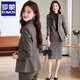 ROMON woolen suit jacket for women 2025 new autumn and winter thickened high-end professional temperament hotel work clothes suit suit dark gray suit + trousers XL