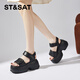 Sábado Sandalias de tacón de gran altura para mujeres en primavera 2025 Productos nuevos afuera con pastel de esponja zapatos de moda romanos casuales para mujeres negras 37
