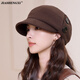 JIASHENGXI Autumn and winter new hat women's Korean version versatile button octagonal hat big head circumference showing face little internet celebrity painter hat beret black 56-58CM