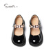 Snuffy Mädchen Lederschuhe Frühling und Herbst Kinder Mary Jane Lederschuhe Pearl Princess Schuhe Bequeme Performance Schuhe Einzelschuhe Iris Schwarz 28