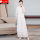 Pier Cardin Chinese Zen Women's Tea Clothing Women's Summer Set Autumn Chinese Style Hanfu Improved Cheongsam Two Tea Artist Clothing White Set M