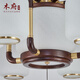 Mufu moderne simple nouveau chandelier de style chandelier lampe de salon hall lampe principale villa grand lustre tout cuivre en bois massif lampe chinoise de style rectangulaire de lustre de six têtes 1050 hauteur 360 mm