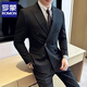 ROMON double-breasted gun lapel suit men's suit slim casual Korean style business formal men's wedding three-piece suit 338 black double-breasted suit + trousers XL
