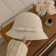 Muni woolen fisherman hat for women in autumn and winter, wealthy daughter's hat, Hepburn style retro small fragrance style French top hat, Hepburn style bow hat, off-white