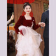 Li Baixin French Toast Wear 2025 New Bride Wedding Engagement Wedding Evening Dress Women's High-Quality Home Casual Clothes Long Sleeve Burgundy Long Style L Recommended 100-110 Jin Jin equals 0.5 kg