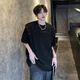 Camiseta de manga corta para hombres y mujeres con viento de viento alto QGF High Street High Gram Camiseta de manga corta para hombres y mujeres Camiseta suelta Top DSA070-CD1049 Black XL [sugerido 120-135 Jin [Jin equivale a 0.5 kg]]