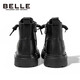 Belle children's shoes winter children's boots girls fashionable leather boots baby warm plus fleece Martin boots black size 37