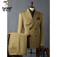 Woodpecker (TUCANO) Men's Double-breasted Suit Suit, Men's Business Formal Wear, Korean Groomsmen's Suit, Wedding Suit, Groom's Suit Jacket, Men's Brown Double-breasted Suit (suit + trousers) 50/L (112-125Jin Jin is equal to 0.5kg)
