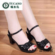 Woodpecker 2024 new thick heel sandals for women summer fish-billed women's shoes sexy high heels for women black mother shoes women's middle heel black 36