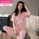 Modal cotton pajamas women's summer short-sleeved trousers suit cotton summer thin casual home clothes can be worn 2652 purple L (100-120Jin[Jin equals 0.5 kg])