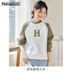 品彩（PinCai）卫衣女秋季插肩袖撞色拼接卫衣字母印花圆领长袖上衣 P129W1396