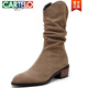 Cartelo echtes Leder Retro Speed ​​Toe Stapel Stiefel für Frauen Herbst einzeln