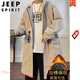JEEP SPIRIT large size mid-length windbreaker for men plus size plus size for autumn and winter loose plus cotton coat fat man trendy windproof jacket black cotton coat MY3366 free +- insurance M recommended 80-100Jin Jin equals 0.5 kg