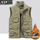 JEEP SPIRIT吉普户外工装钓鱼马甲男春秋季新款多口袋摄影休闲宽松百搭外套 卡其色 677A加绒款 M 建议100-120斤