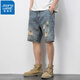 
Jewish ripped denim shorts men's American casual retro beggar loose trendy handsome five-point pants summer thin mid-sized pants 718 blue 31 130-140Jin [Jin equals 0.5 kg]