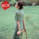 E.Beauty Oriental Simple Luxury Book Style Long Style Women's Summer Green Pink Small Fresh Retro Improved Version Cheongsam Skirt Shiyin Green Short Sleeves 110cm Length (Ready Stock) S
