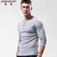 Simple henley shirt men's long-sleeved T-shirt henley collar simple American retro heavyweight sports fitness slim thread solid color cotton bottoming shirt black XL/73kg