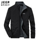 JEEP SPIRIT Jeep Jacket Men's Spring and Autumn Jacket Men's Reversible Stand Collar Casual Sports Men's Top Black XL