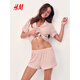 H&M Women's Fall 2025 New Shirt Style Pajamas and Shorts Set 1173636 Soft Pink XXS 150_76_
