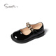 Snuffy Mädchen Lederschuhe Frühling und Herbst Kinder Mary Jane Lederschuhe Pearl Princess Schuhe Bequeme Performance Schuhe Einzelschuhe Iris Schwarz 28