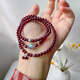 Garnet bracelet and Hetian jade transfer beads three-circle bracelet for women to attract wealth and good fortune, retro jewelry niche design, gray moonstone + garnet (4mm) 17cm