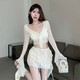 Qiaoyi bikini swimsuit female sexy three-piece suit Internet celebrity new same style beach hot spring small breast push-up steel support white bikini three-piece suit 80Jin Jin is equal to 0.5kg -120Jin Jin is equal to 0.5kg