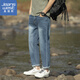 Jean-Vis-Herren-Neun-Punkte-Jeans 2025 Sommer neue trendige Marke Lose gerade Casual Cone Stretchhose FDK-723 Blaugrau 29