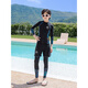 ZKHE sun protection quick-drying swimsuit boys' small, medium and large children's long-sleeved trousers teenagers men's split wetsuit swimsuit 009 three-piece set swimming cap boy XL 30-40Jin Jin equals 0.5 kg