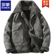 ROMON fur integrated men's winter large size velvet thickened leather jacket short motorcycle jacket leather jacket men's lamb wool jacket gray M