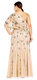 Adrianna Papell Women's One Shoulder Grecian Style Beaded Pleated Dress Dress Skin Tone 18