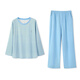 Anzhiban Juhaosui Couple Pajamas Spring and Autumn Antibacterial Warm Core Cotton Casual Simple Striped Long Sleeve Round Neck Home Clothes Qiubo Blue (Female) M