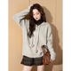 TonLion 2024 Cable Sweater Cardigan Jacket Women's Hooded Casual All-Match Zipper Sweater Rice Mist Gray M