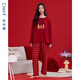 Darli red round neck couple pajamas for women spring and autumn pure cotton long-sleeved cartoon print wedding year red home clothes for men T8245243-029-red women M