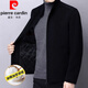 皮尔卡丹（pierre cardin）羊毛呢夹克男士冬季立领中年加棉加厚爸爸装保暖商务休闲外套针织 黑色【单里】立领款 M 【80-115斤】】