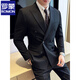 ROMON high-end customized suit men's British style double-breasted business casual suit large size three-piece formal wedding suit 338 black double-breasted single-piece suit 3XL (155-170Jin Jin equals 0.5 kg)