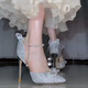 Erlyeen gibt Freundin Crystal High Heels Erwachsener Geschenk 18 Silber schlanke Absätze JAHRE ADAL Kleid Hochzeitskleid Zwei tragen Brautjungfernschuhe Silber schlanke Absätze 6 cm 39