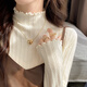 Yu Zhaolin white bottom shirt for women, half turtleneck sweater, ear-trimmed sweater, autumn and winter top