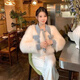 Madian 2025 New Denim Splicing Furry Autumn and Winter Imitation Fur Women's Cotton Thickened Small High Waist Fashion Short Jacket White M Recommended 80-100Jin Jin is equal to 0.5 kg