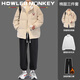 Sound Monkey Winter Thickened Cotton Warm Jacket Casual Loose Trendy Brand Boys Cotton Jacket Plus Velvet Pants Handsome Fashion Suit Dark Gray Jacket + Black Turtleneck Sweater + Black Velvet Leggings XL