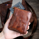 RollsMinjor genuine leather wallet men's short vertical handmade vegetable tanned head layer cowhide retro zipper wallet middle-aged and youth gift box Coffee color 9*2.5*12CM