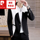 Pierre Cardin (pierre cardin) black and white color matching suit for men, spring and autumn trendy Korean version with personalized design, handsome and slim fit small suit jacket summer long-sleeved white 2XL 180 suitable for 135-145Jin Jin equals 0.5 kg