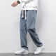 Jeanswest jeans men's 2025 spring and summer new loose straight versatile Harun elastic waist men's casual long pants men light blue XL