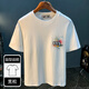 Lomon American Trendy Retro Camiseta de manga corta Camiseta de manga corta Menores pesados ​​Cabello redondo de algodón medio de mangas
