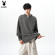 Playboy American Solid Color Henley Collar Sweater Men's Autumn and Winter New Trendy Brand High-Quality Knitwear Casual Warm Couple Jacket Light Gray XL