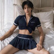 Herren Uniform Sex Unterwäsche 2025 Neue sexy Männer besondere große Angriffsgeschwindigkeitsrobe SM Schande Tanga, Dunkelblau + Weiß [kurzes Top + Faltener kurzer Rock + T-Troussers] Ein-Größe [vorgeschlagenes Gewicht 110-160 Jin [Jin gleich 0,5 kg]]]