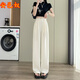 Anyi Nu Xia thin high-end draped wide-leg pants for women's trousers Chinese style new Chinese narrow version straight button casual pants 9216 blue and gray 3XL