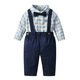 
Danbiwang little boy suit summer baby 1 year old banquet dress grab week clothes baby suit 2 children's birthday gentleman set blue plaid short-sleeved suit 90 size